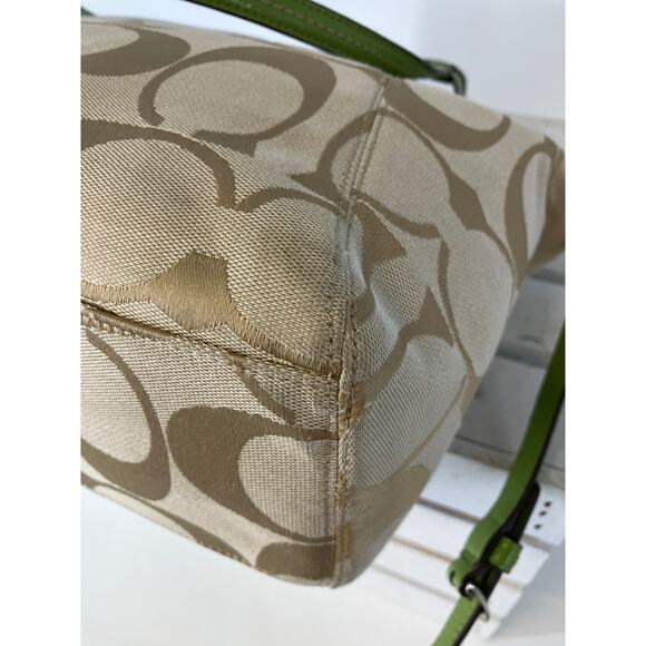COACH 28208E LARGE TAN, GREEN SIGNATURE PRINT CROSSBODY BAG - Picture 9 of 16